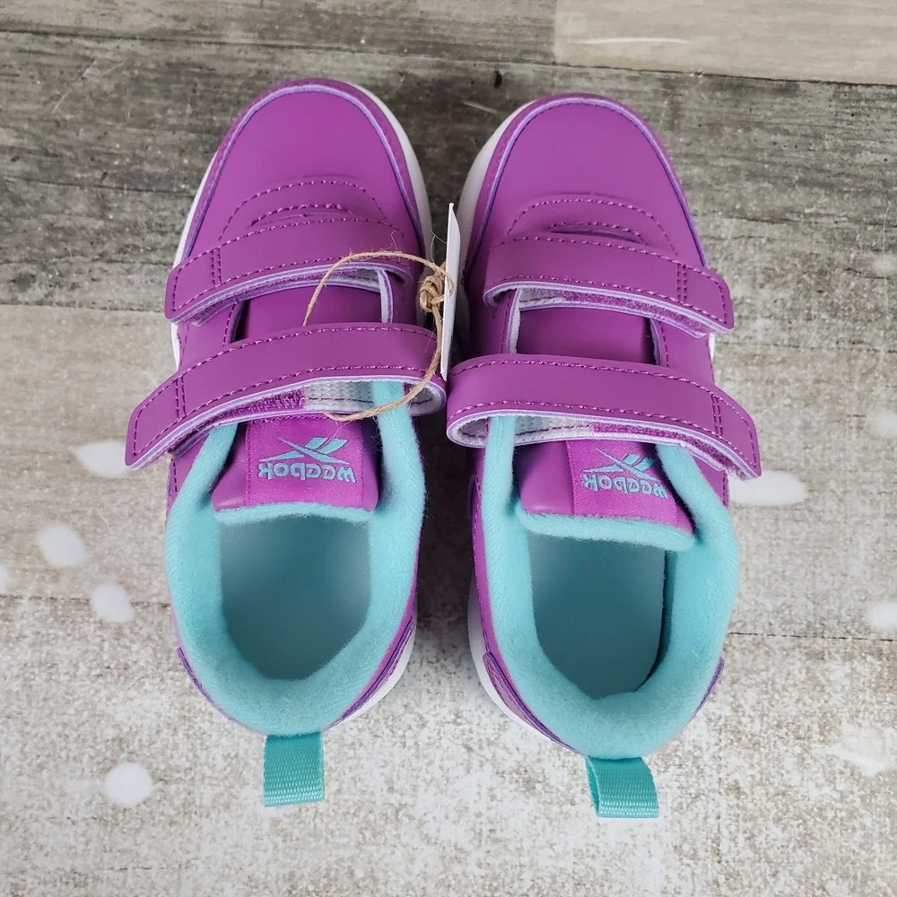 Reebok Weebok Clasp Low 2 Toddler Shoes Sz 9 Purple Aqua White Leather Sneakers